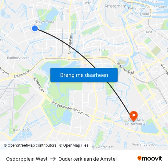 Osdorpplein West to Ouderkerk aan de Amstel map