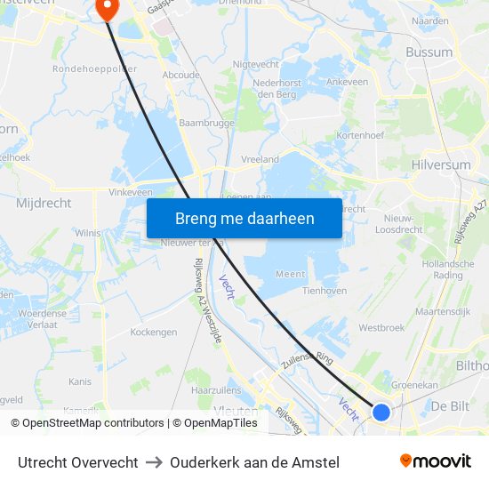 Utrecht Overvecht to Ouderkerk aan de Amstel map