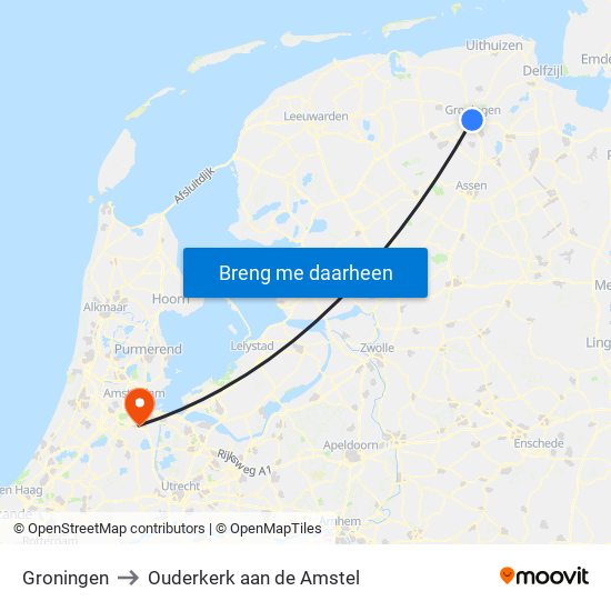 Groningen to Ouderkerk aan de Amstel map