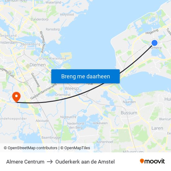 Almere Centrum to Ouderkerk aan de Amstel map