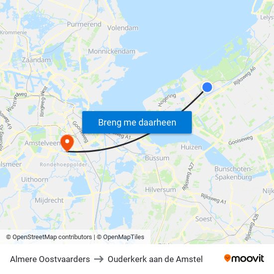 Almere Oostvaarders to Ouderkerk aan de Amstel map