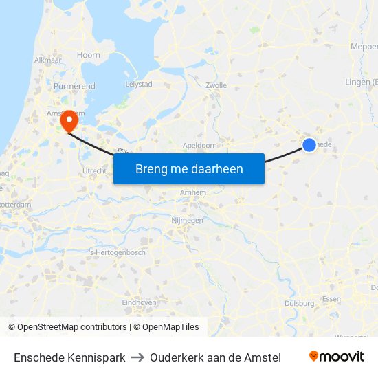 Enschede Kennispark to Ouderkerk aan de Amstel map