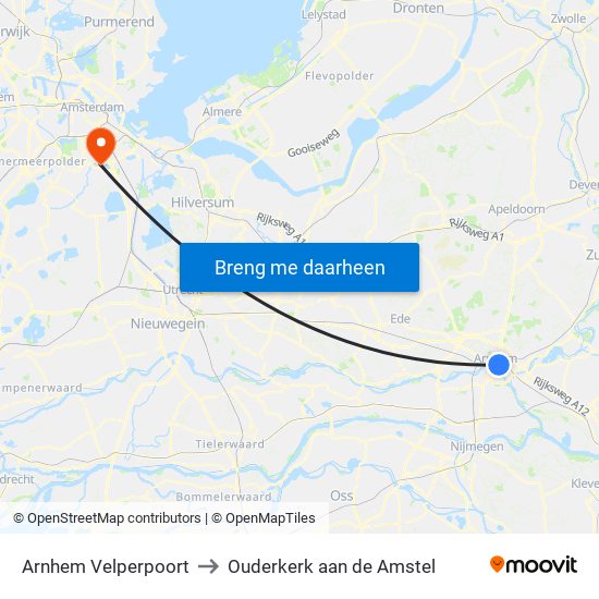 Arnhem Velperpoort to Ouderkerk aan de Amstel map