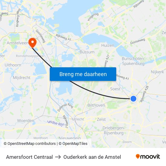 Amersfoort Centraal to Ouderkerk aan de Amstel map