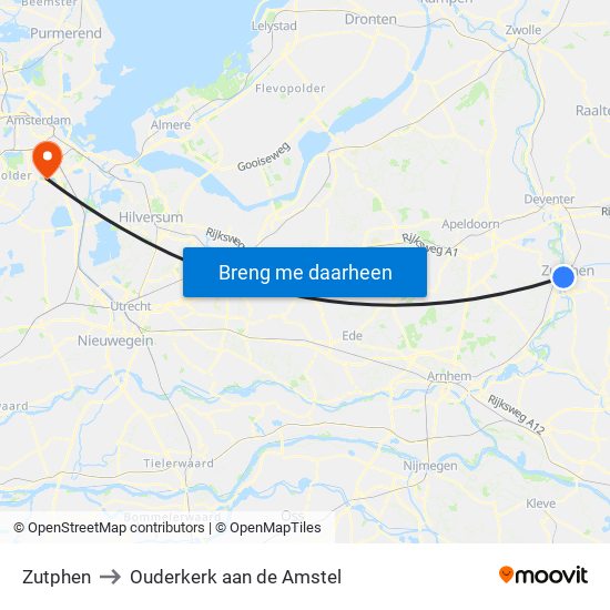 Zutphen to Ouderkerk aan de Amstel map