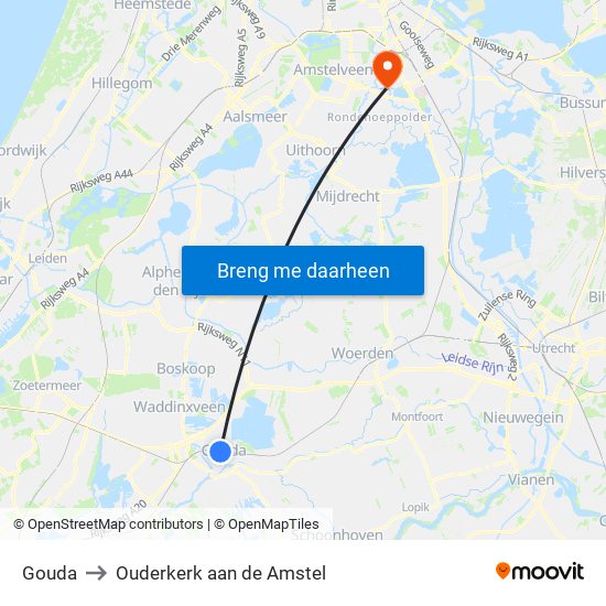 Gouda to Ouderkerk aan de Amstel map