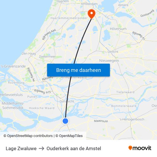 Lage Zwaluwe to Ouderkerk aan de Amstel map