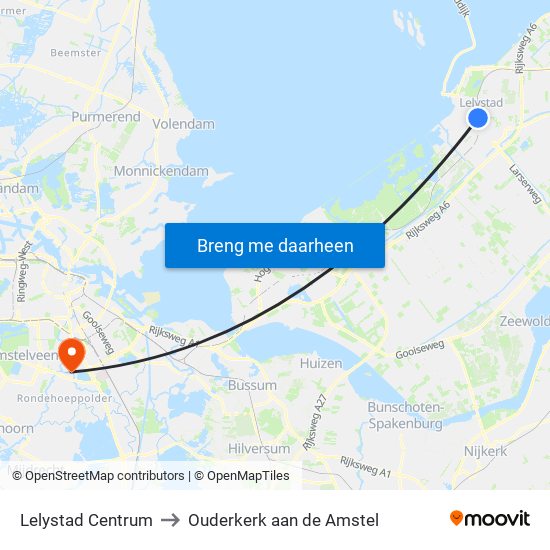 Lelystad Centrum to Ouderkerk aan de Amstel map