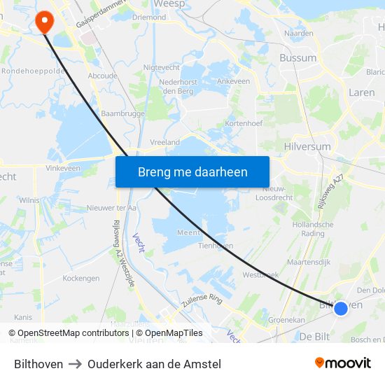 Bilthoven to Ouderkerk aan de Amstel map