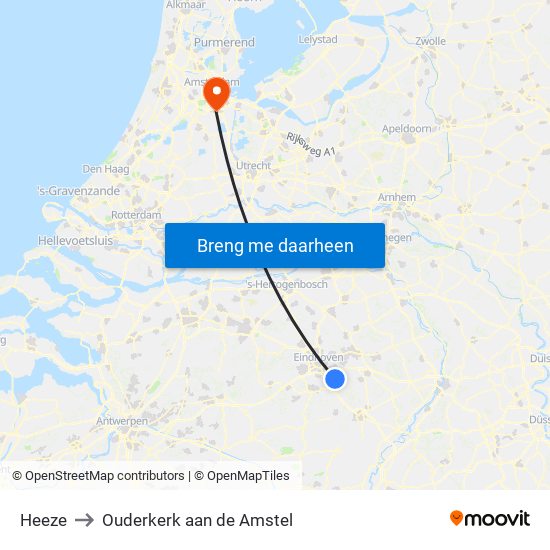 Heeze to Ouderkerk aan de Amstel map