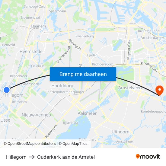 Hillegom to Ouderkerk aan de Amstel map