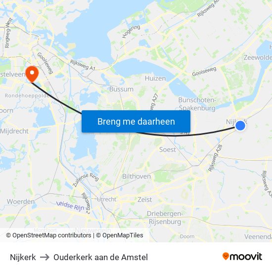 Nijkerk to Ouderkerk aan de Amstel map