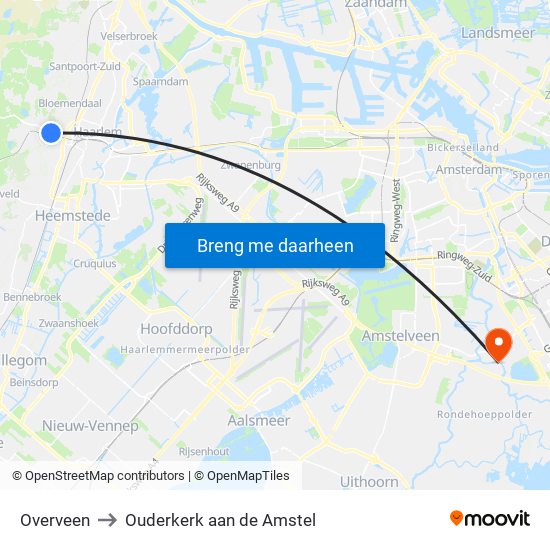 Overveen to Ouderkerk aan de Amstel map