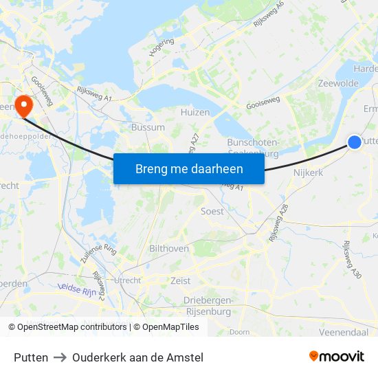 Putten to Ouderkerk aan de Amstel map