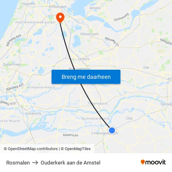 Rosmalen to Ouderkerk aan de Amstel map