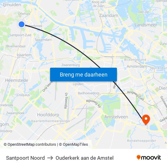 Santpoort Noord to Ouderkerk aan de Amstel map