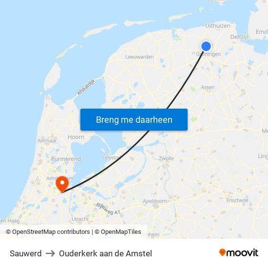Sauwerd to Ouderkerk aan de Amstel map