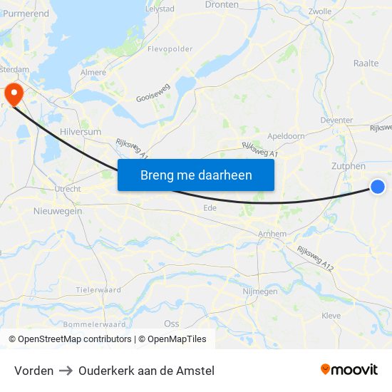 Vorden to Ouderkerk aan de Amstel map