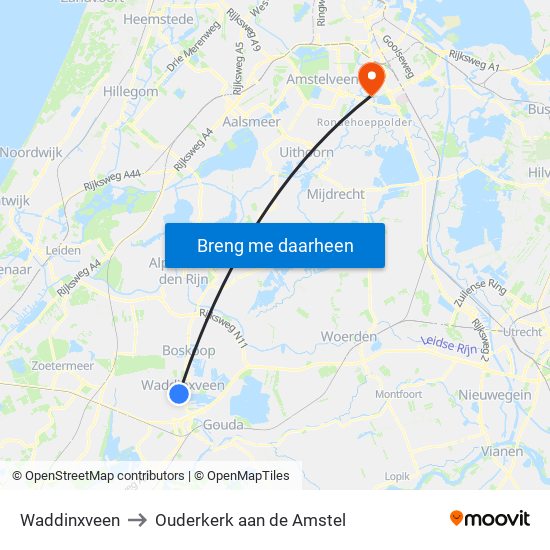 Waddinxveen to Ouderkerk aan de Amstel map