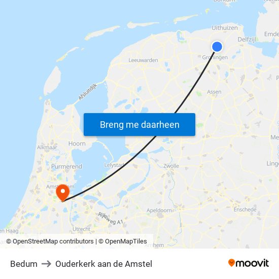 Bedum to Ouderkerk aan de Amstel map