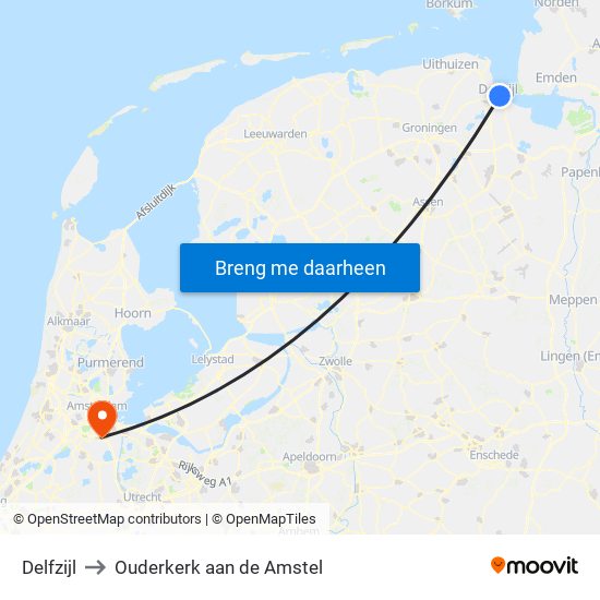 Delfzijl to Ouderkerk aan de Amstel map