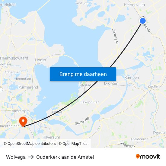 Wolvega to Ouderkerk aan de Amstel map