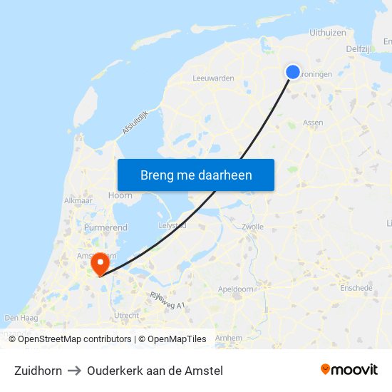 Zuidhorn to Ouderkerk aan de Amstel map
