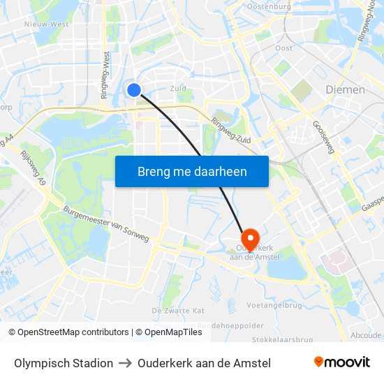 Olympisch Stadion to Ouderkerk aan de Amstel map