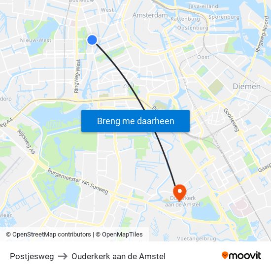Postjesweg to Ouderkerk aan de Amstel map
