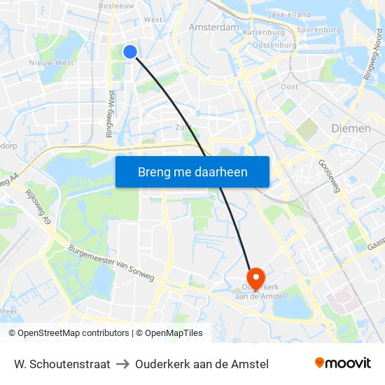 W. Schoutenstraat to Ouderkerk aan de Amstel map