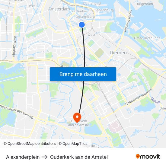 Alexanderplein to Ouderkerk aan de Amstel map