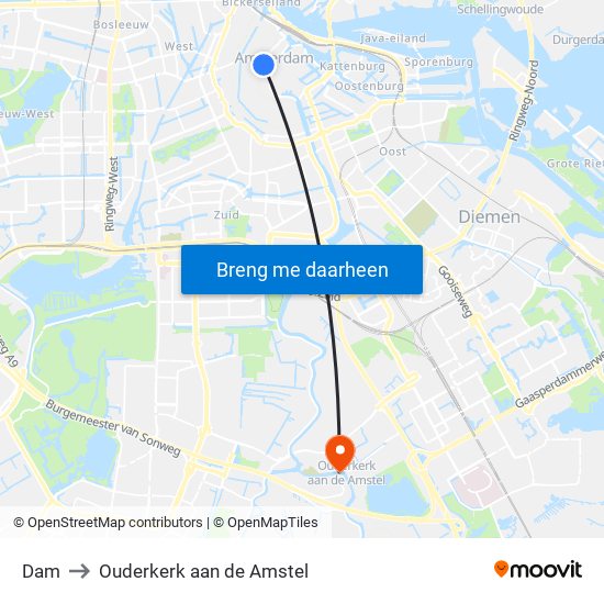 Dam to Ouderkerk aan de Amstel map