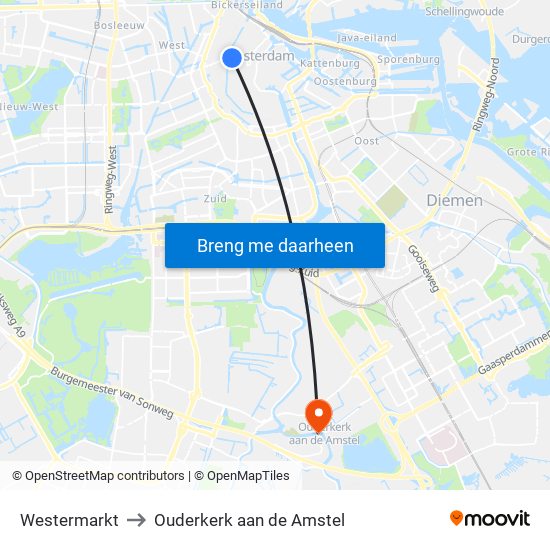 Westermarkt to Ouderkerk aan de Amstel map