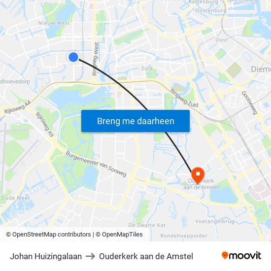 Johan Huizingalaan to Ouderkerk aan de Amstel map