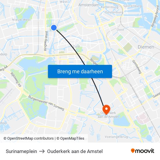 Surinameplein to Ouderkerk aan de Amstel map