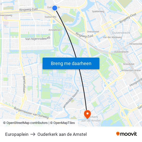 Europaplein to Ouderkerk aan de Amstel map