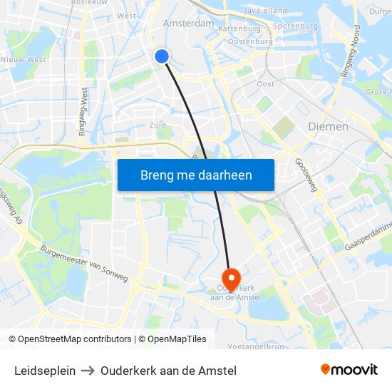 Leidseplein to Ouderkerk aan de Amstel map