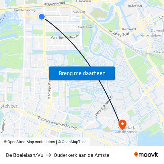 De Boelelaan/Vu to Ouderkerk aan de Amstel map