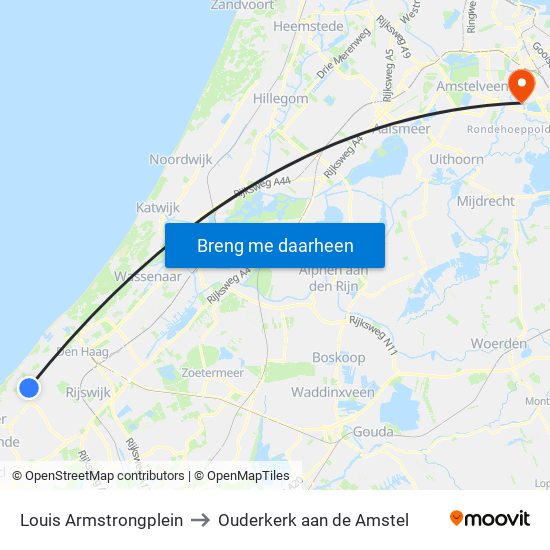 Louis Armstrongplein to Ouderkerk aan de Amstel map