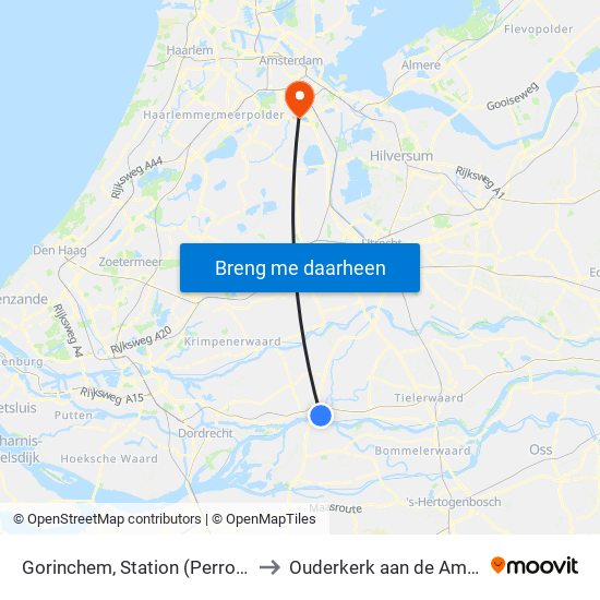 Gorinchem, Station (Perron H) to Ouderkerk aan de Amstel map