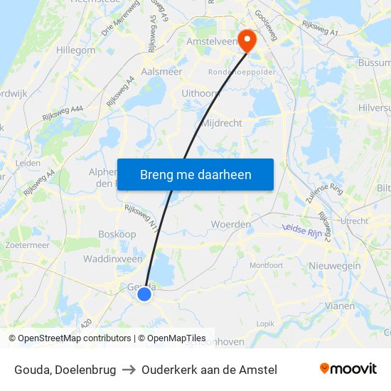 Gouda, Doelenbrug to Ouderkerk aan de Amstel map