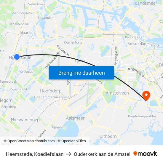 Heemstede, Koediefslaan to Ouderkerk aan de Amstel map