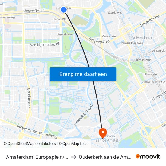 Amsterdam, Europaplein/Rai to Ouderkerk aan de Amstel map