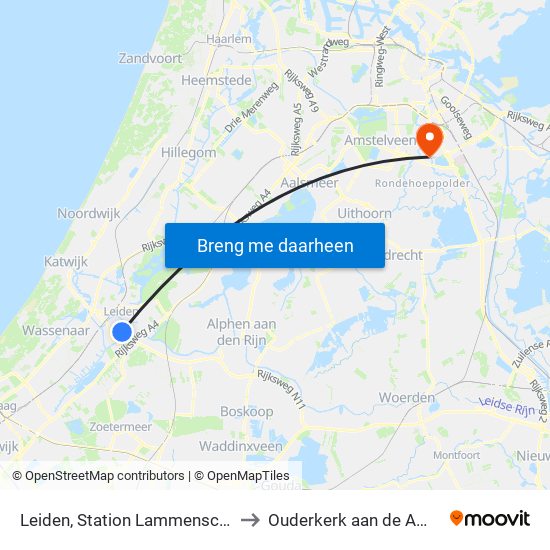 Leiden, Station Lammenschans to Ouderkerk aan de Amstel map