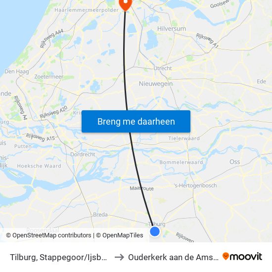 Tilburg, Stappegoor/Ijsbaan to Ouderkerk aan de Amstel map