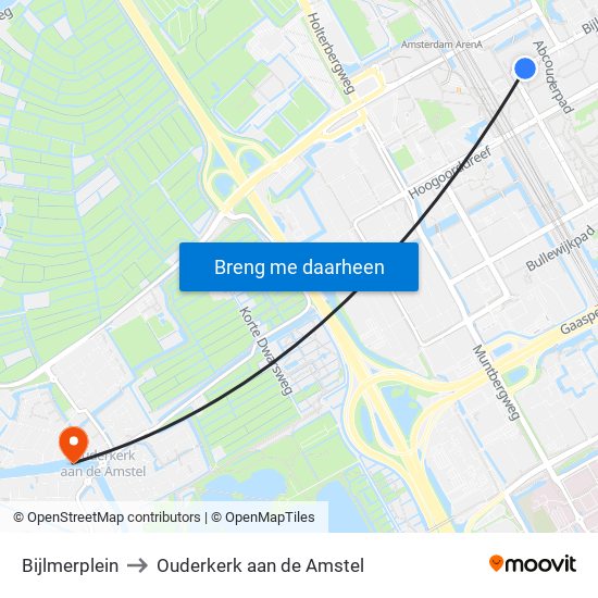 Bijlmerplein to Ouderkerk aan de Amstel map