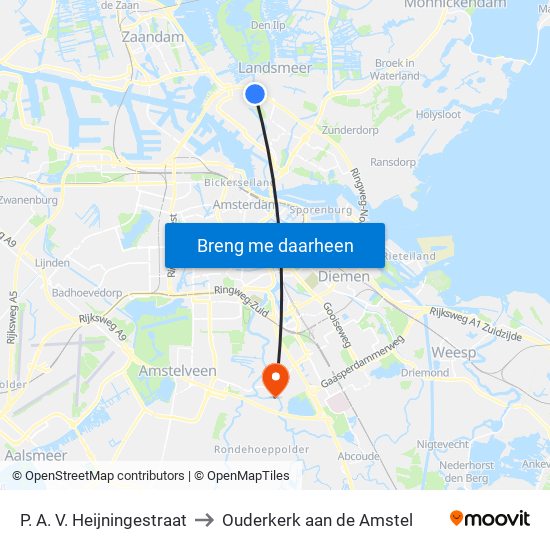 P. A. V. Heijningestraat to Ouderkerk aan de Amstel map