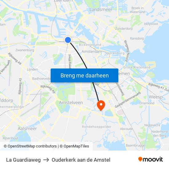 La Guardiaweg to Ouderkerk aan de Amstel map