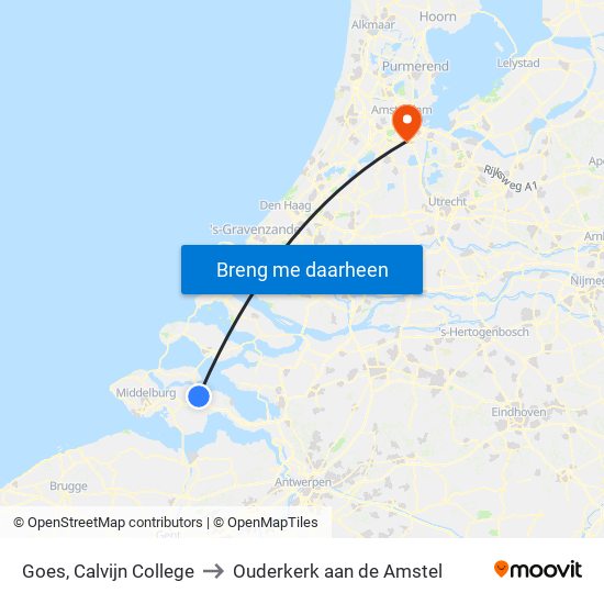 Goes, Calvijn College to Ouderkerk aan de Amstel map