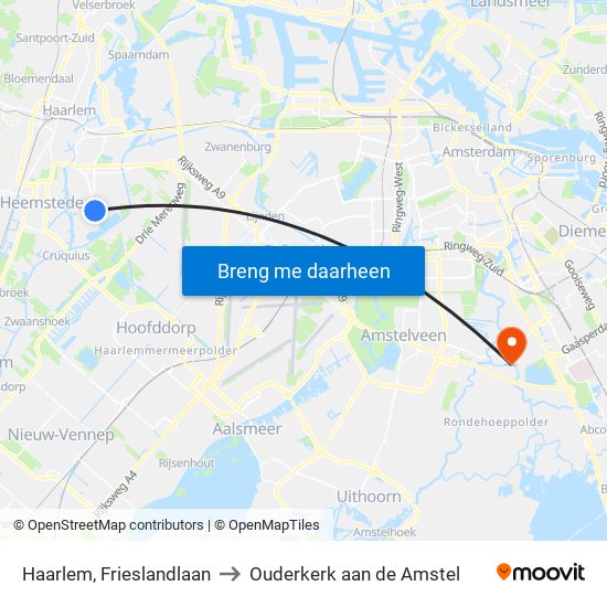 Haarlem, Frieslandlaan to Ouderkerk aan de Amstel map